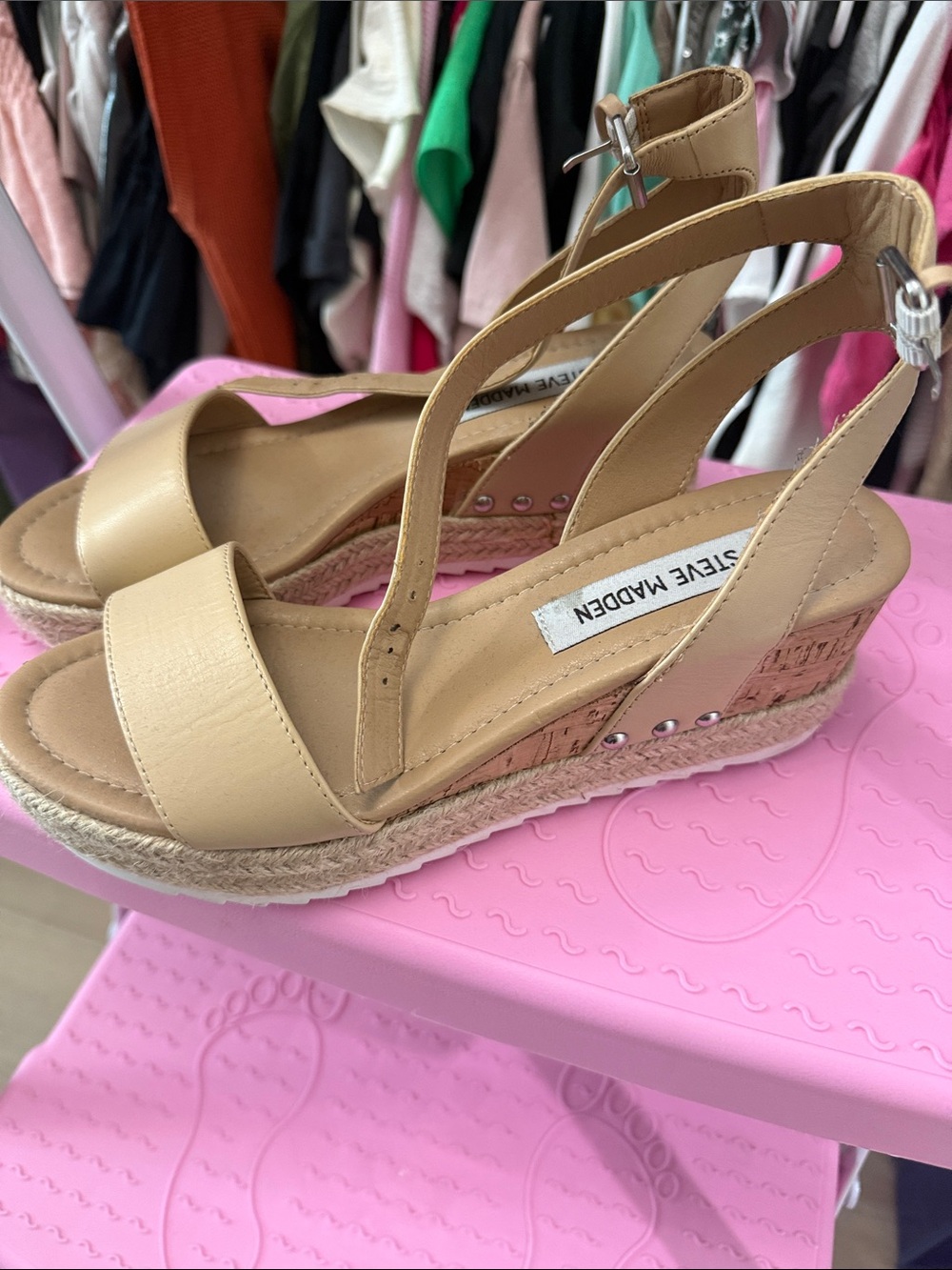 Steve Madden Beige Espadrille Wedge Sandals with Ankle Strap